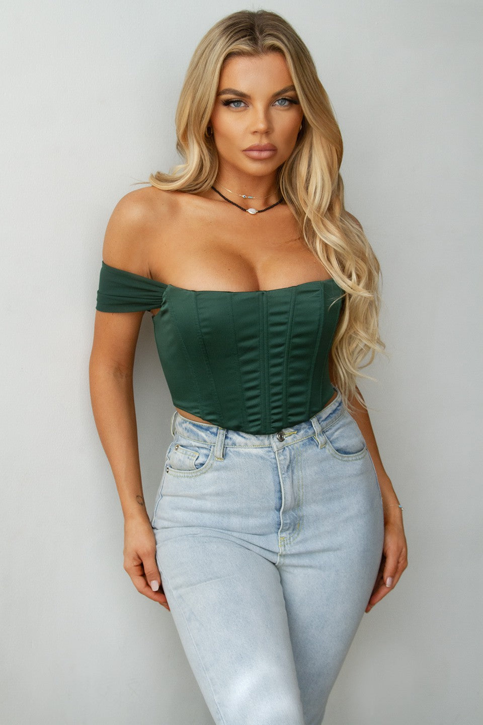 Satin Dark Green Corset Top