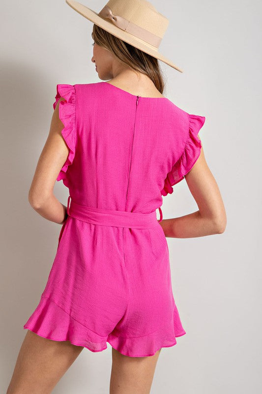 Ruffle Sleeve Tie Waist Romper (Shipping Only)