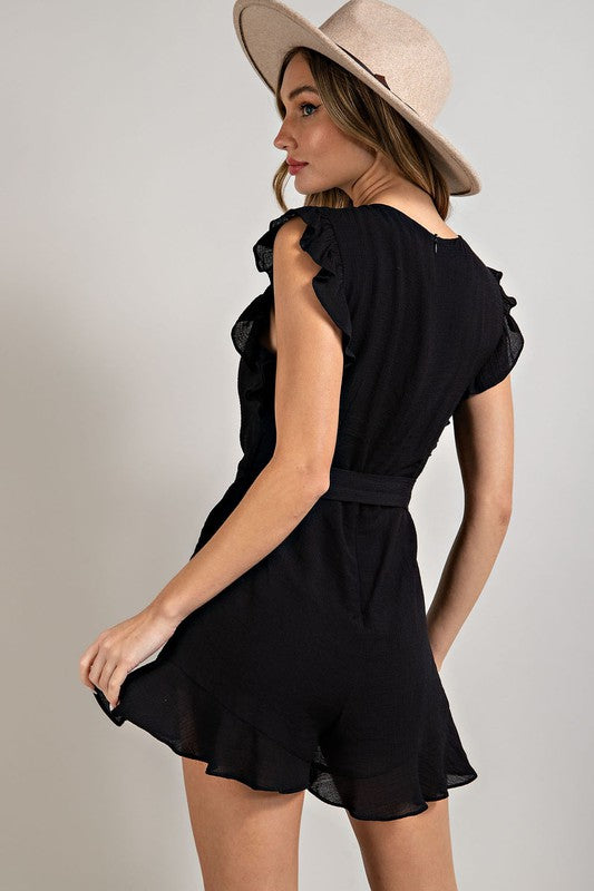 Ruffle Sleeve Tie Waist Romper (Shipping Only)