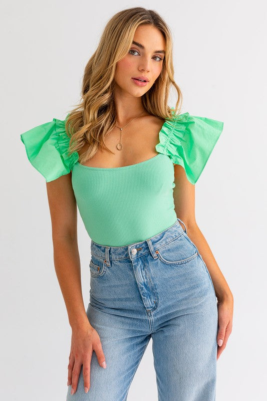 Ruffle Sleeve Bodysuit (Shipping Only)