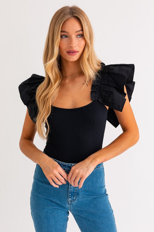 Ruffle Sleeve Bodysuit (Shipping Only)
