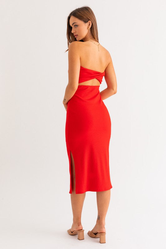 Red Tube Twist Midi Dress (Shipping Only)