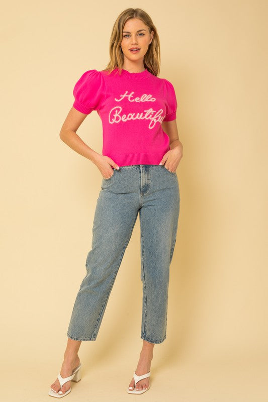 Hello Beautiful Sweater Top (Shipping Only)