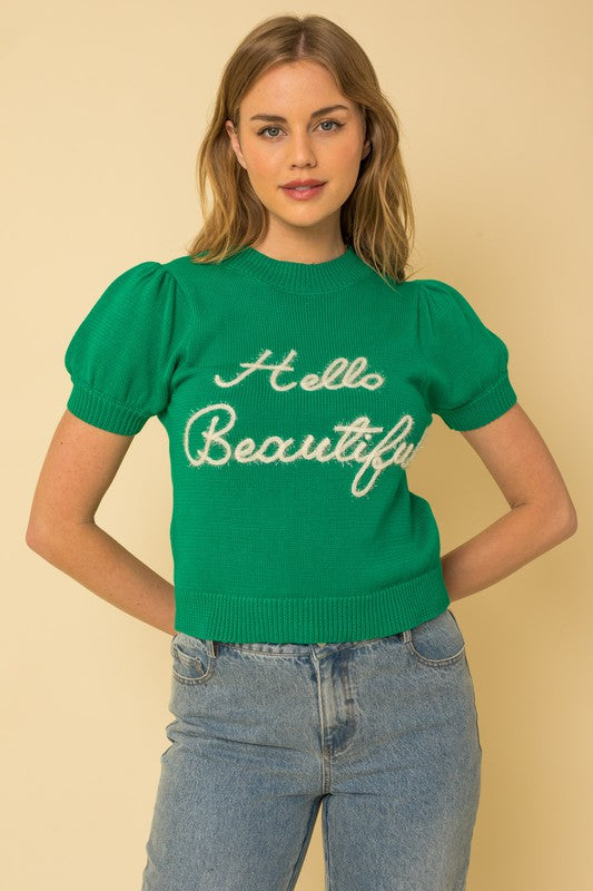 Hello Beautiful Sweater Top (Shipping Only)