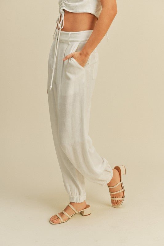 White Linen Cargo Pant