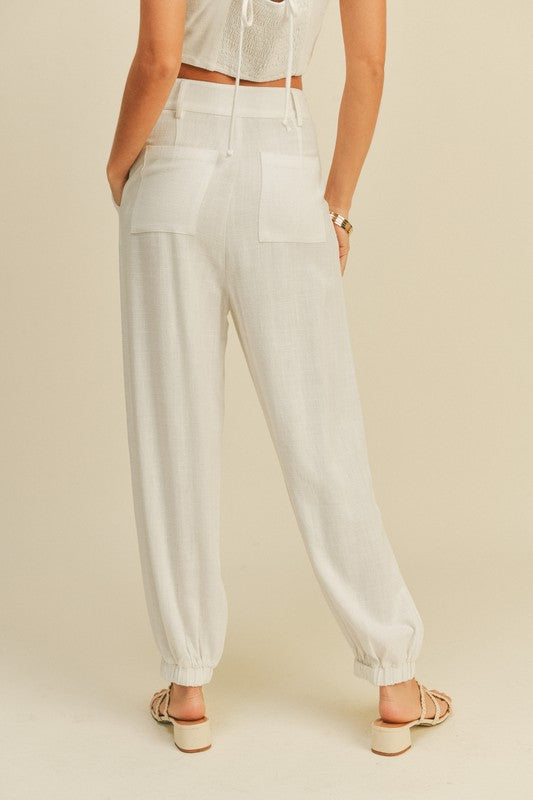 White Linen Cargo Pant