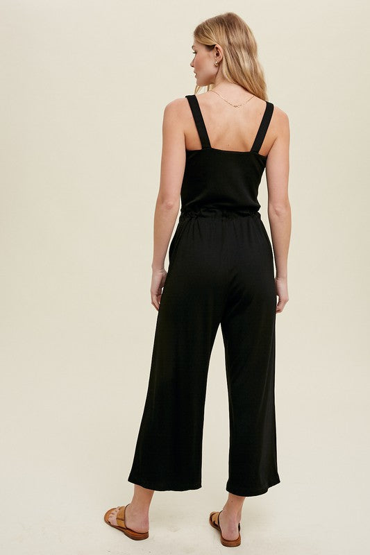 Black Ribbed Midi Jumpsuit