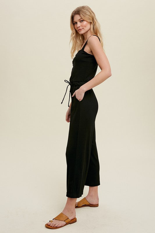 Black Ribbed Midi Jumpsuit