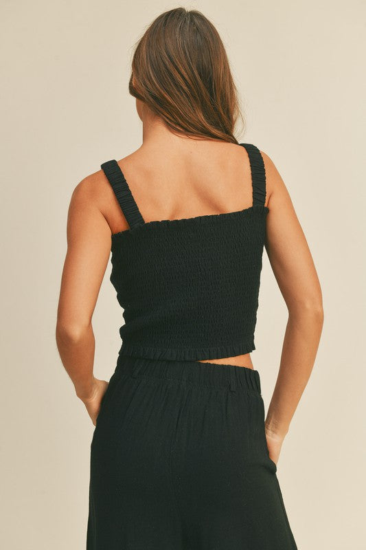 Black Smock Linen Crop Top