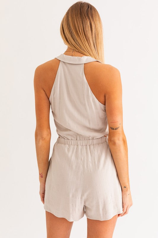 Collared Sleeveless Romper (Shipping only)