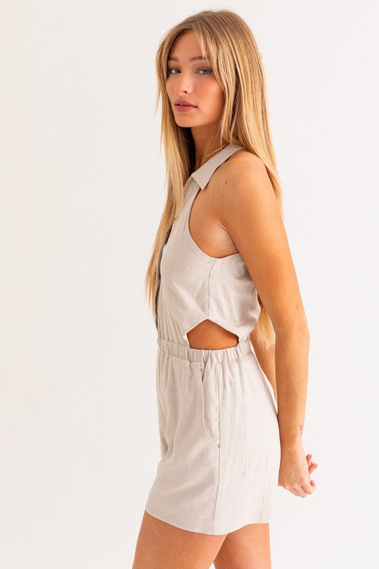Collared Sleeveless Romper (Shipping only)