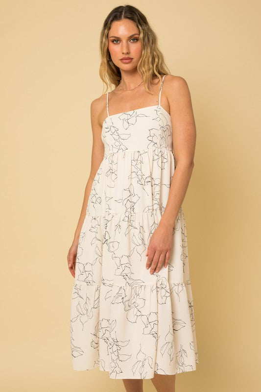 Ivory Midi Abstract Floral Dress