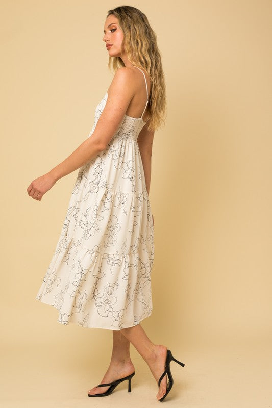 Ivory Midi Abstract Floral Dress