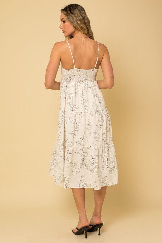 Ivory Midi Abstract Floral Dress