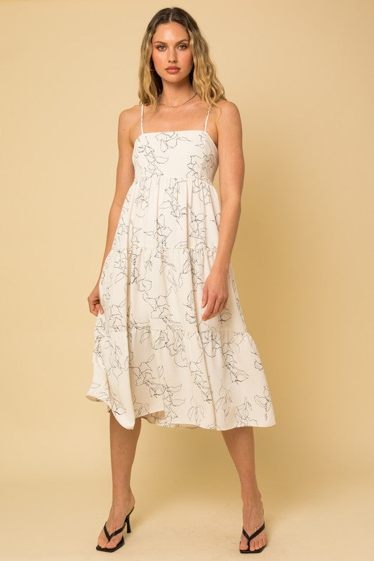 Ivory Midi Abstract Floral Dress