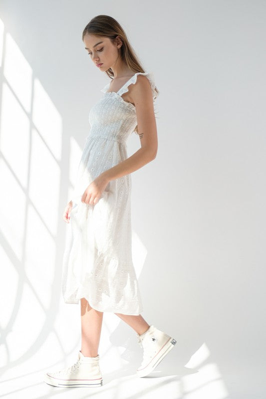 White Flutter Sleeve Midi Dress