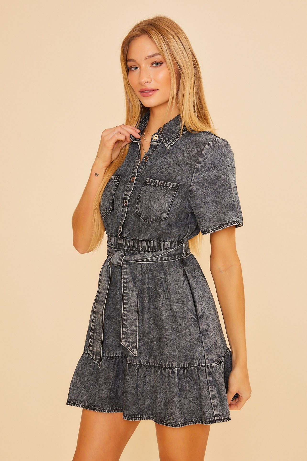 Button Up Denim Mini Dress