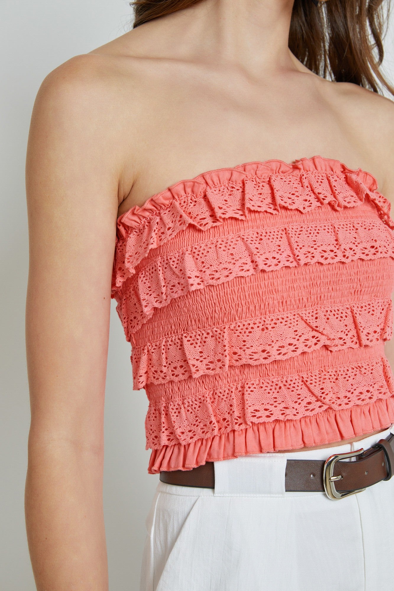 Coral Lace Detail Tube Top