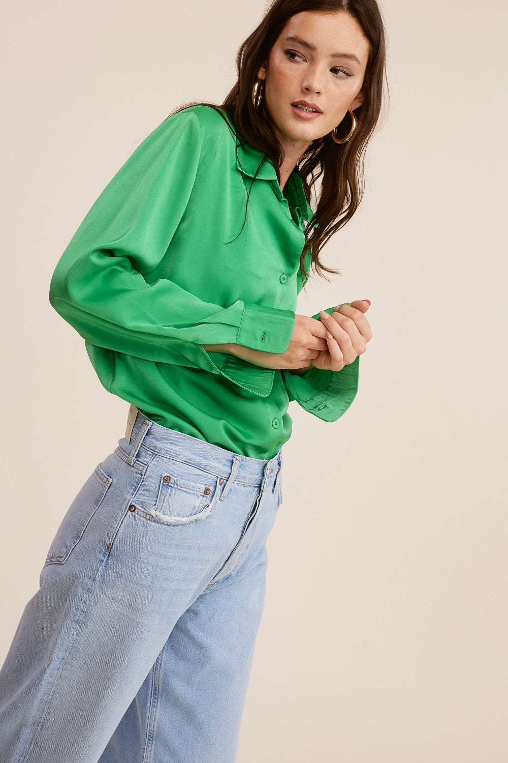 Satin Button Down Essential Top