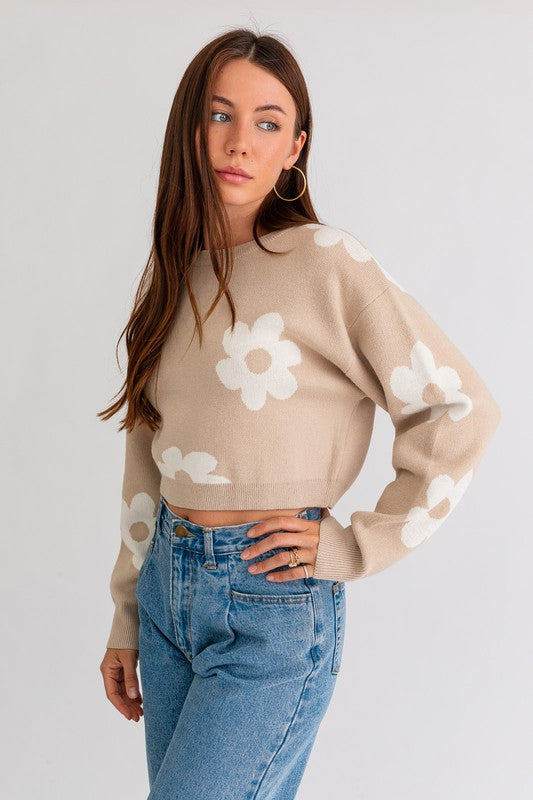 Crop Sweater Daisy Pattern (Shipping Only)