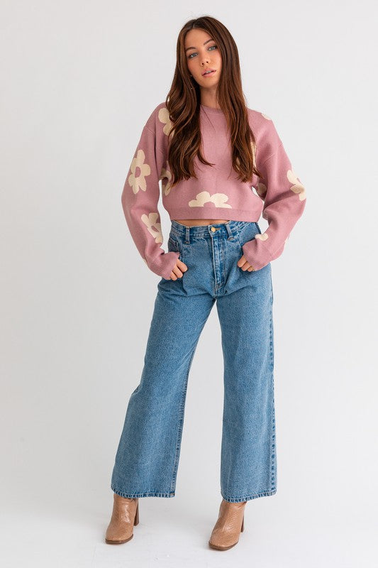 Crop Sweater Daisy Pattern (Shipping Only)