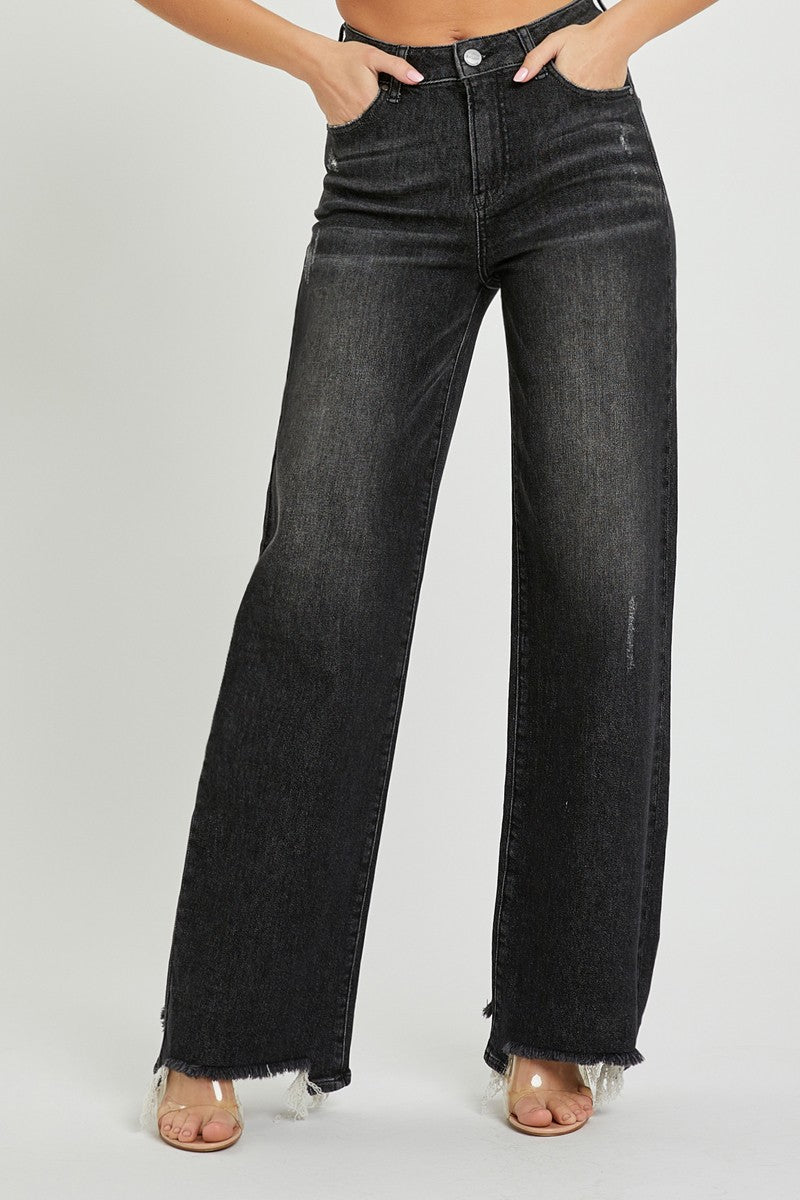 Washed Black Wide Leg Denim
