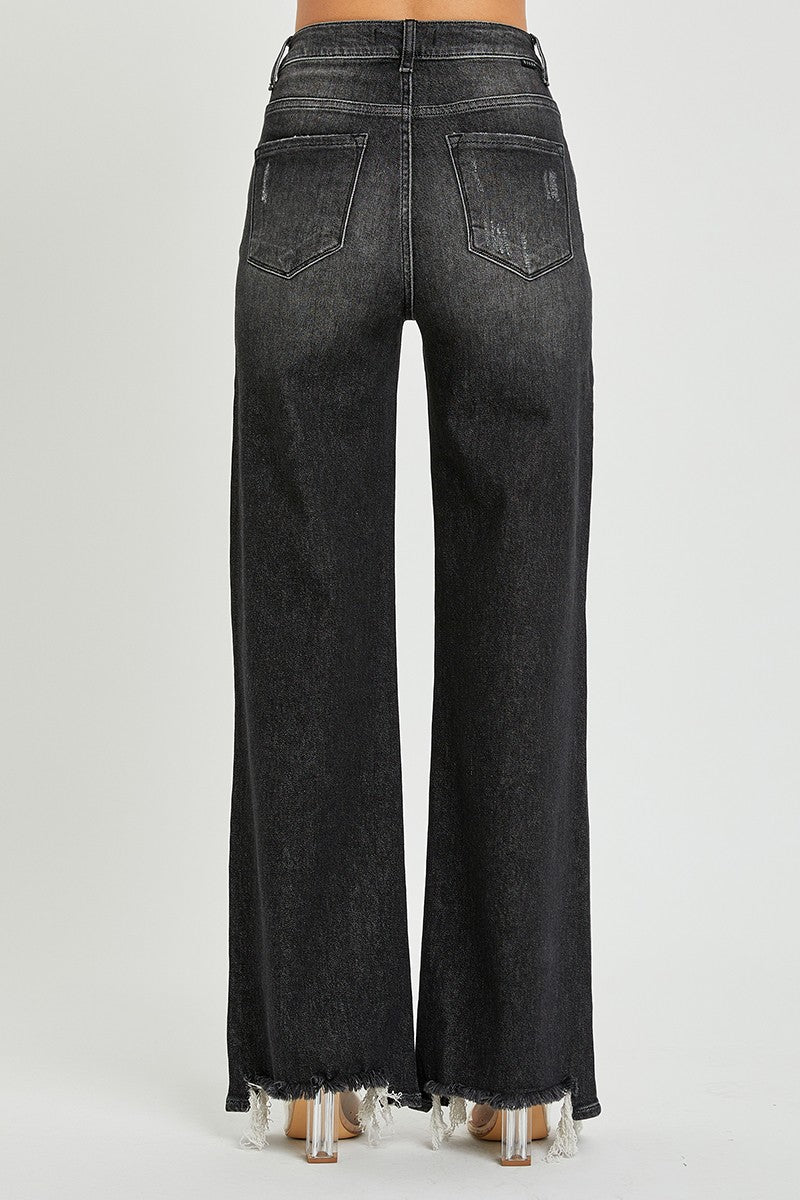 Washed Black Wide Leg Denim