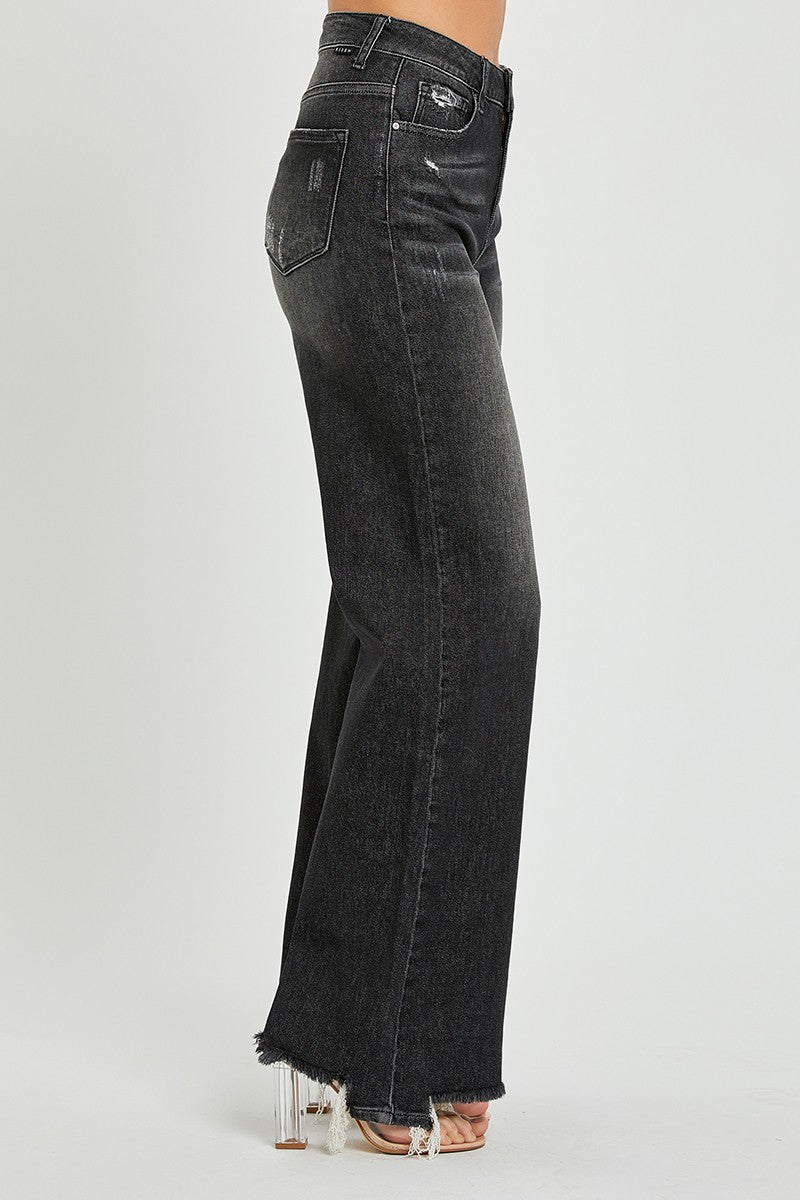 Washed Black Wide Leg Denim