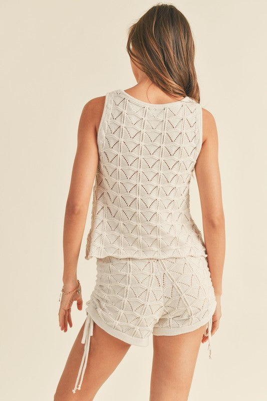 Beige Sleeveless Open Knit Top