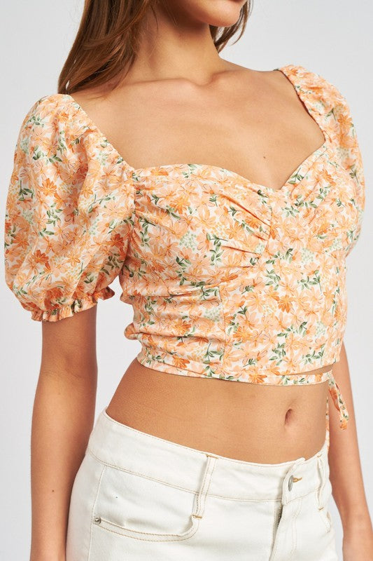 Floral Print Puff Sleeve Top (Shipping Only)