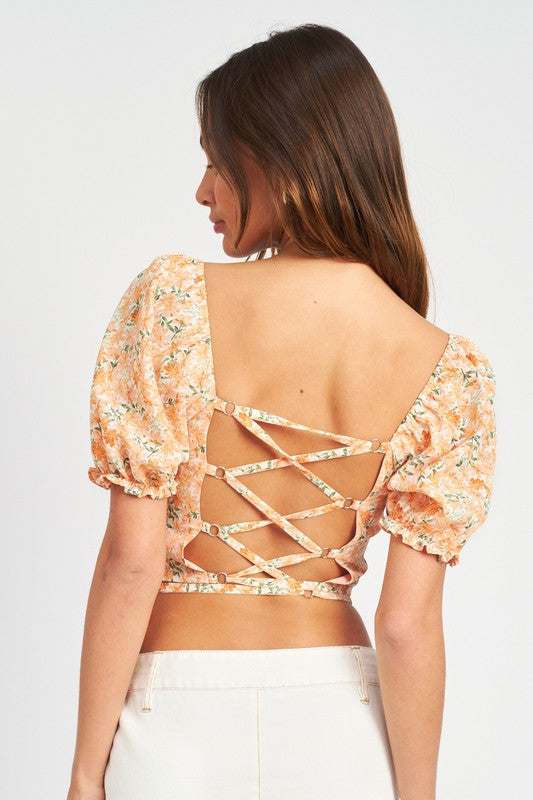 Floral Print Puff Sleeve Top (Shipping Only)