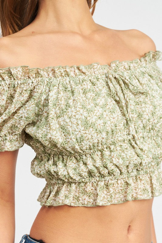 Sage Floral Crop Top (Shipping Only)