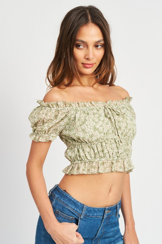 Sage Floral Crop Top (Shipping Only)