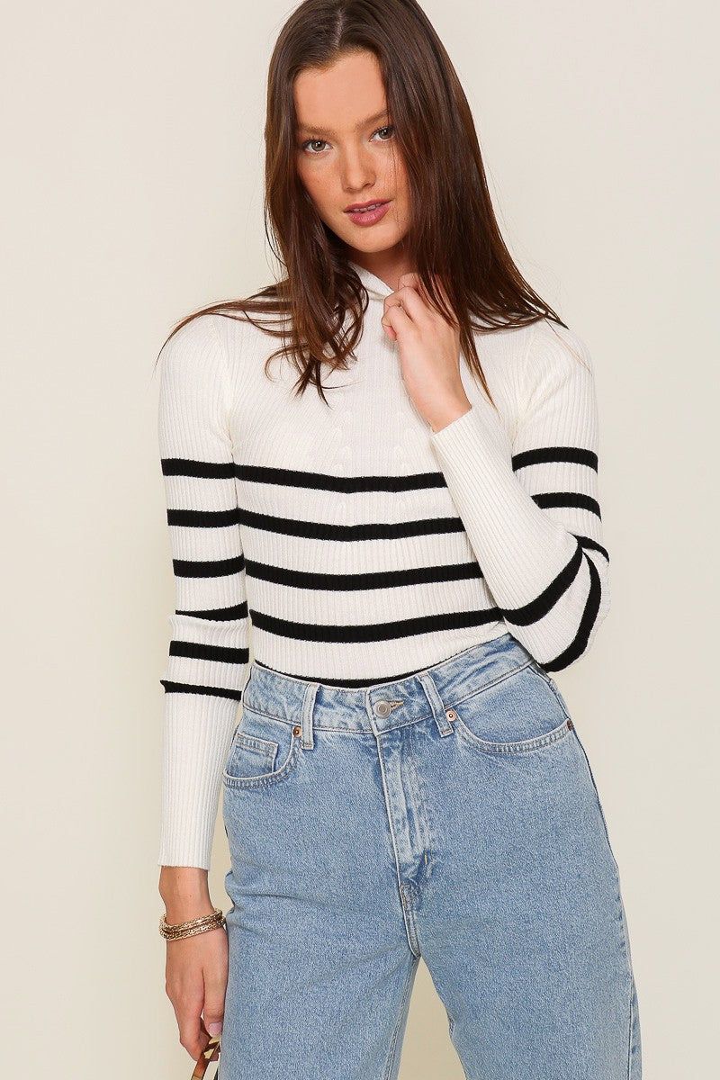 Striped Mock Neck Top