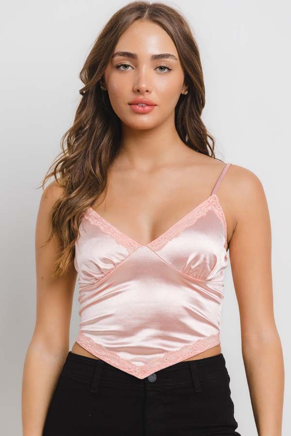 Pink Satin Lace Cami
