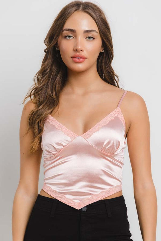 Pink Satin Lace Cami