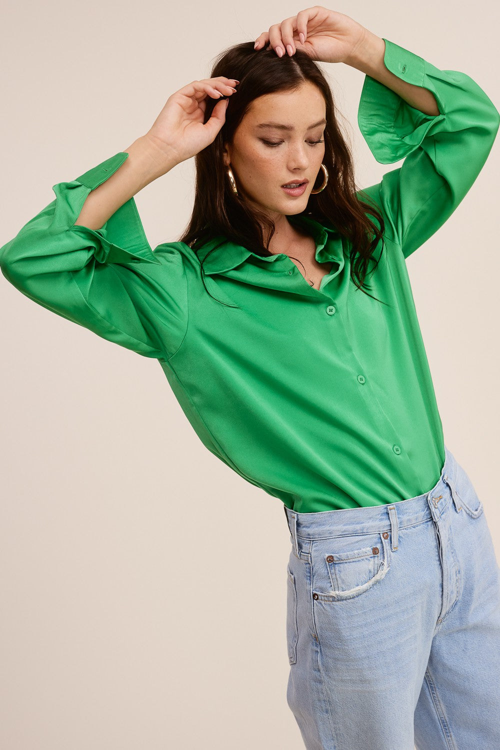 Satin Button Down Essential Top