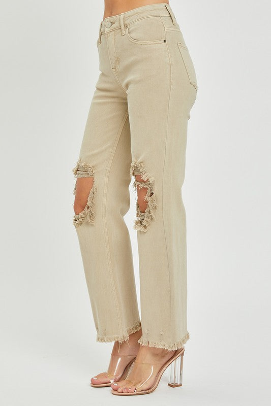 Khaki Distressed Vintage Denim
