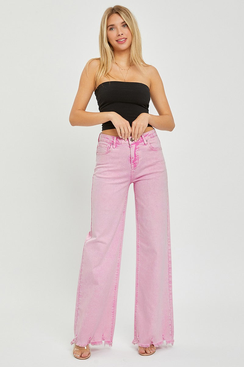 Pink Wide Leg Tummy Control Denim