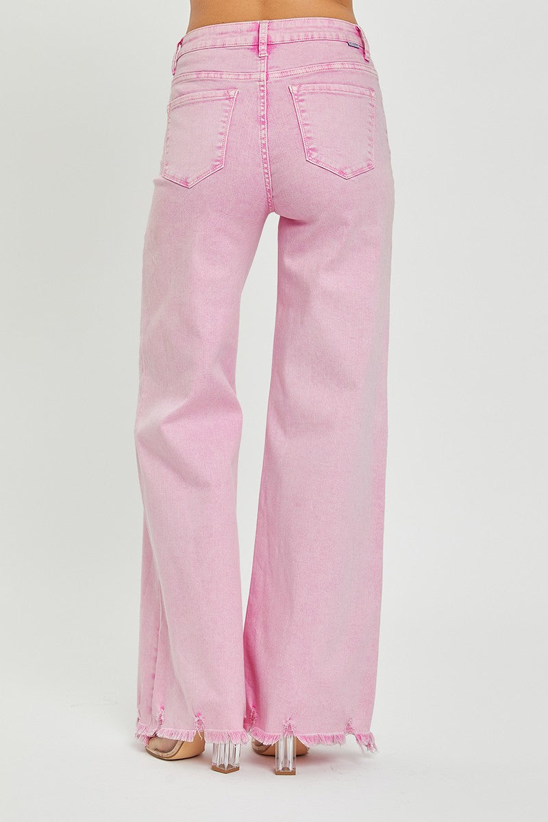 Pink Wide Leg Tummy Control Denim