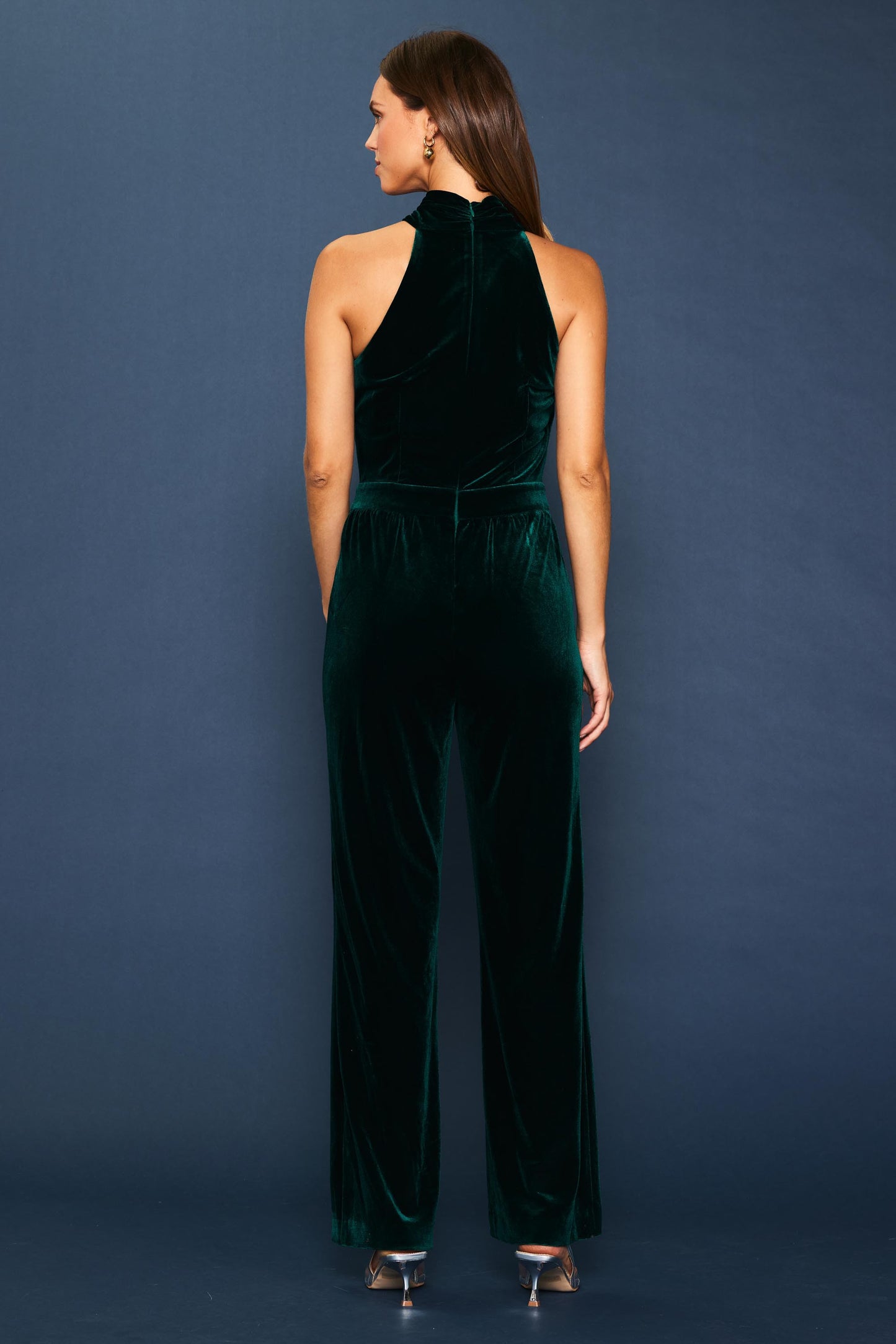 Green Velvet Halter Jumpsuit