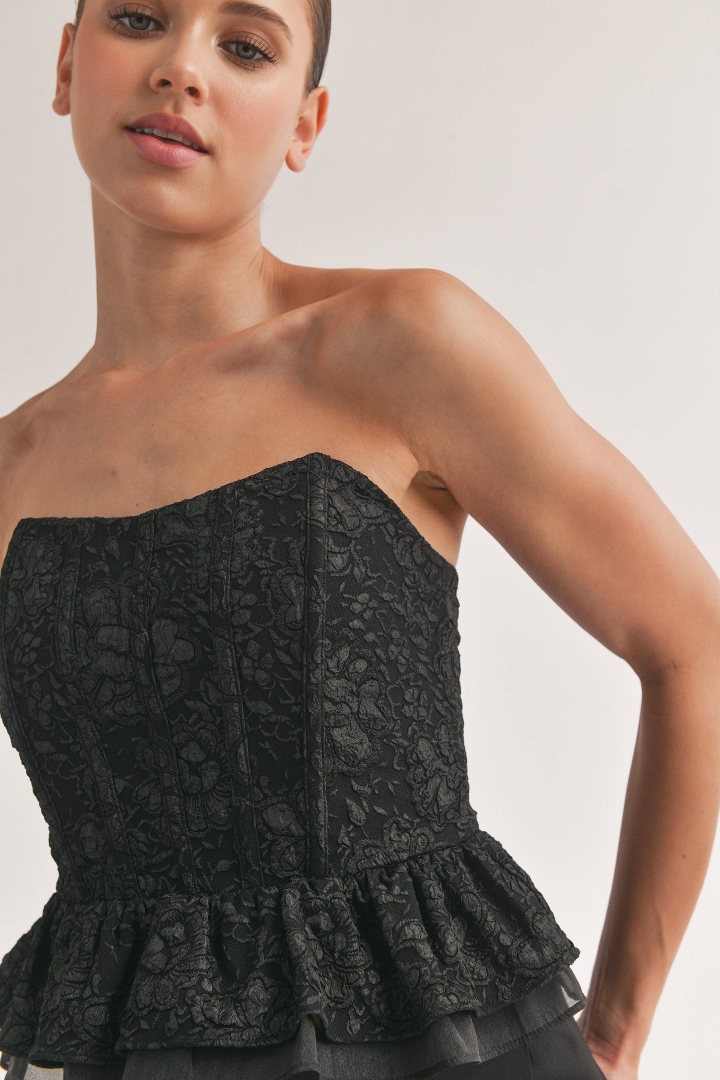 Jacquard Ruffle Tube Top