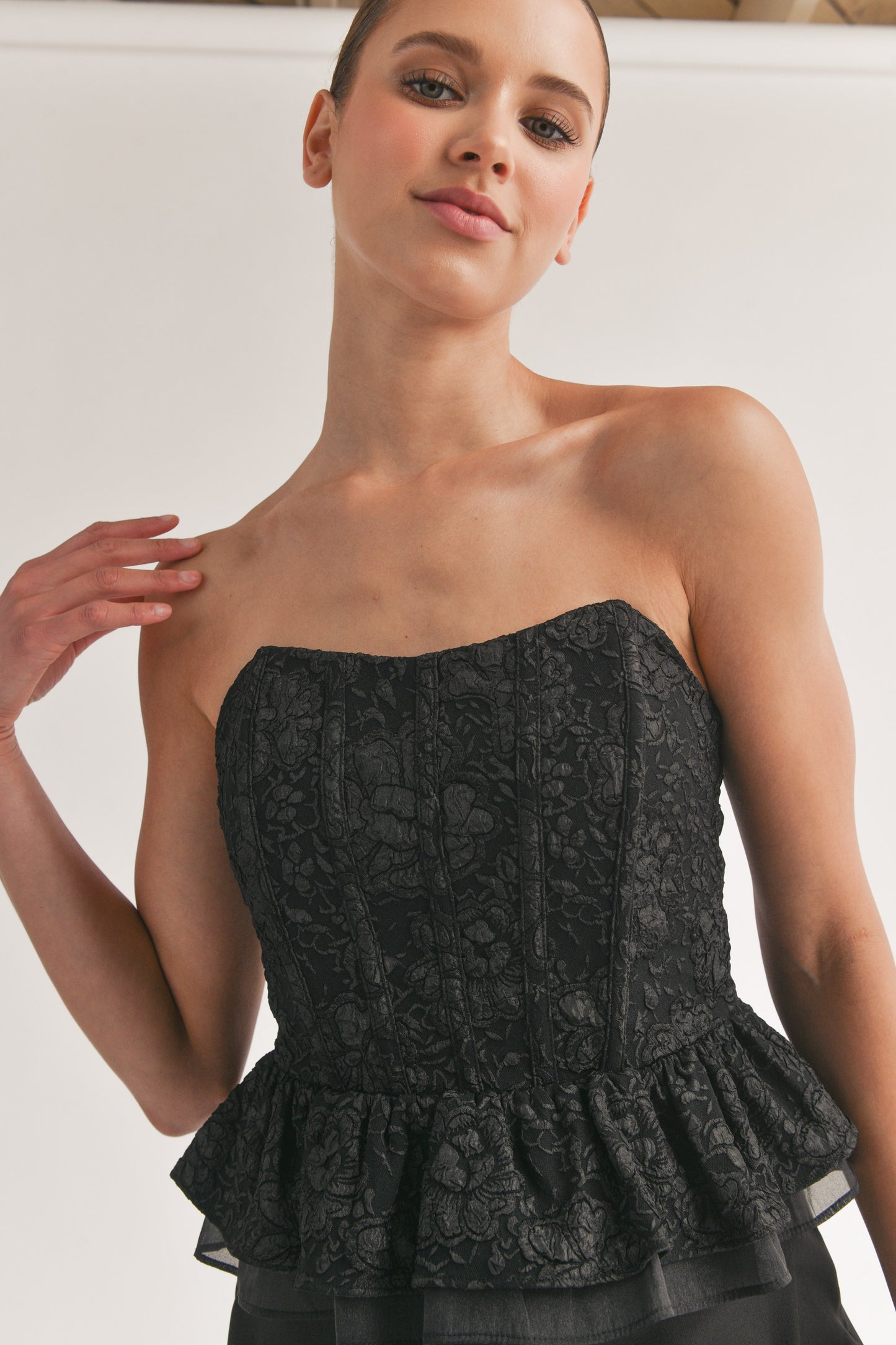 Jacquard Ruffle Tube Top