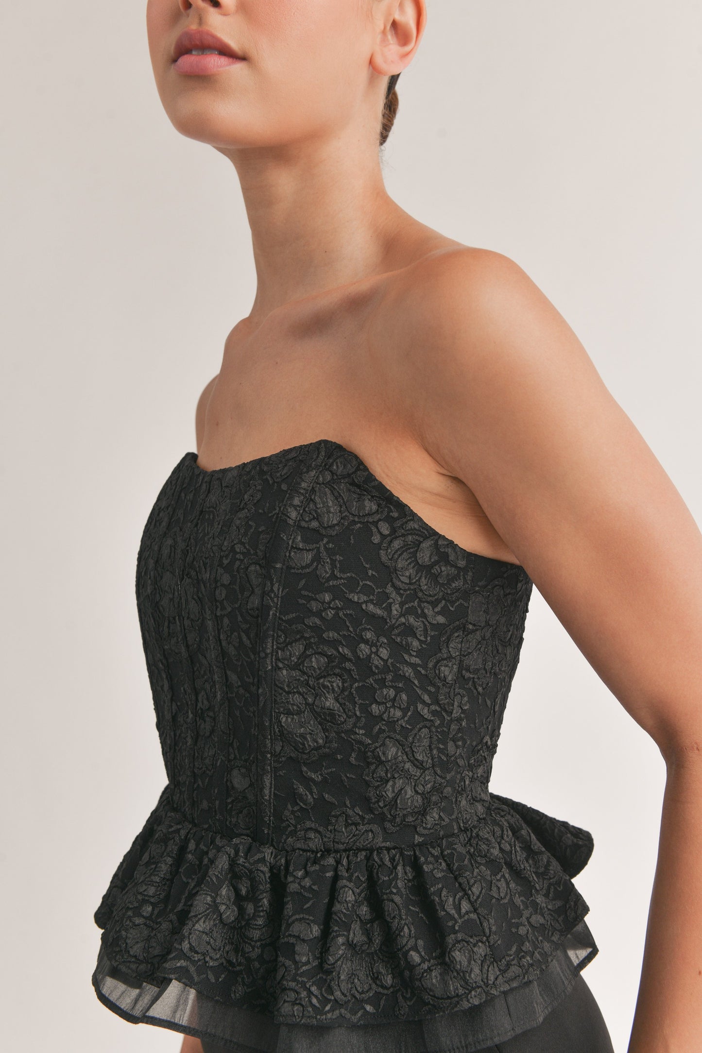 Jacquard Ruffle Tube Top