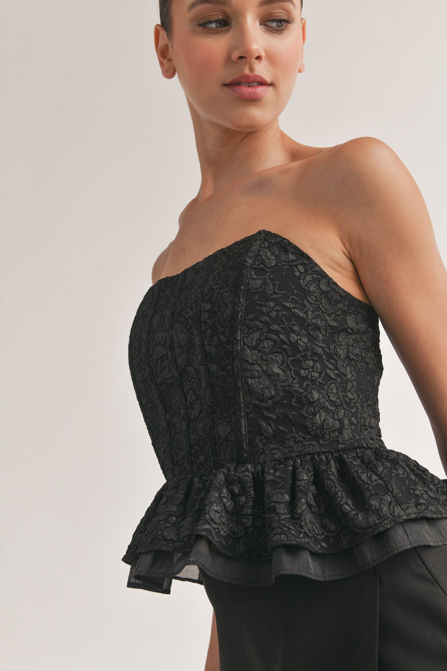 Jacquard Ruffle Tube Top