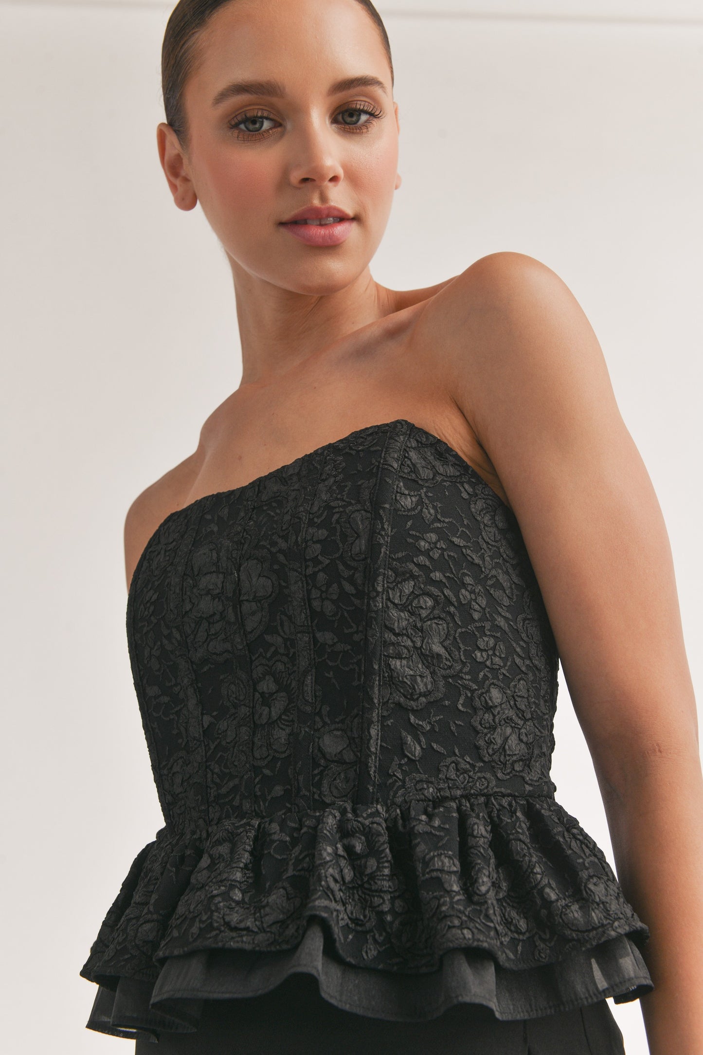 Jacquard Ruffle Tube Top