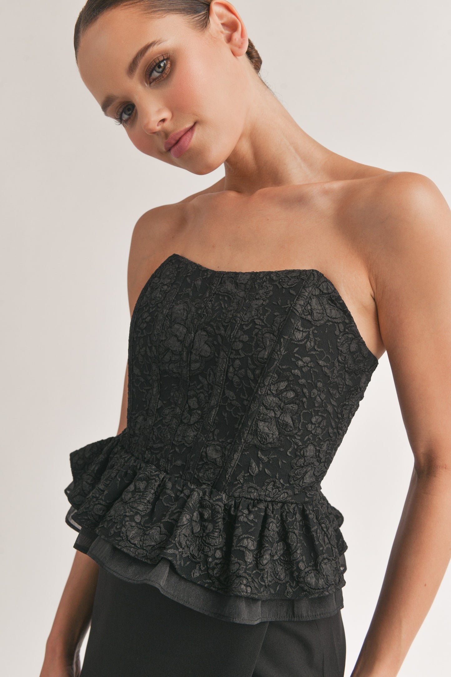 Jacquard Ruffle Tube Top