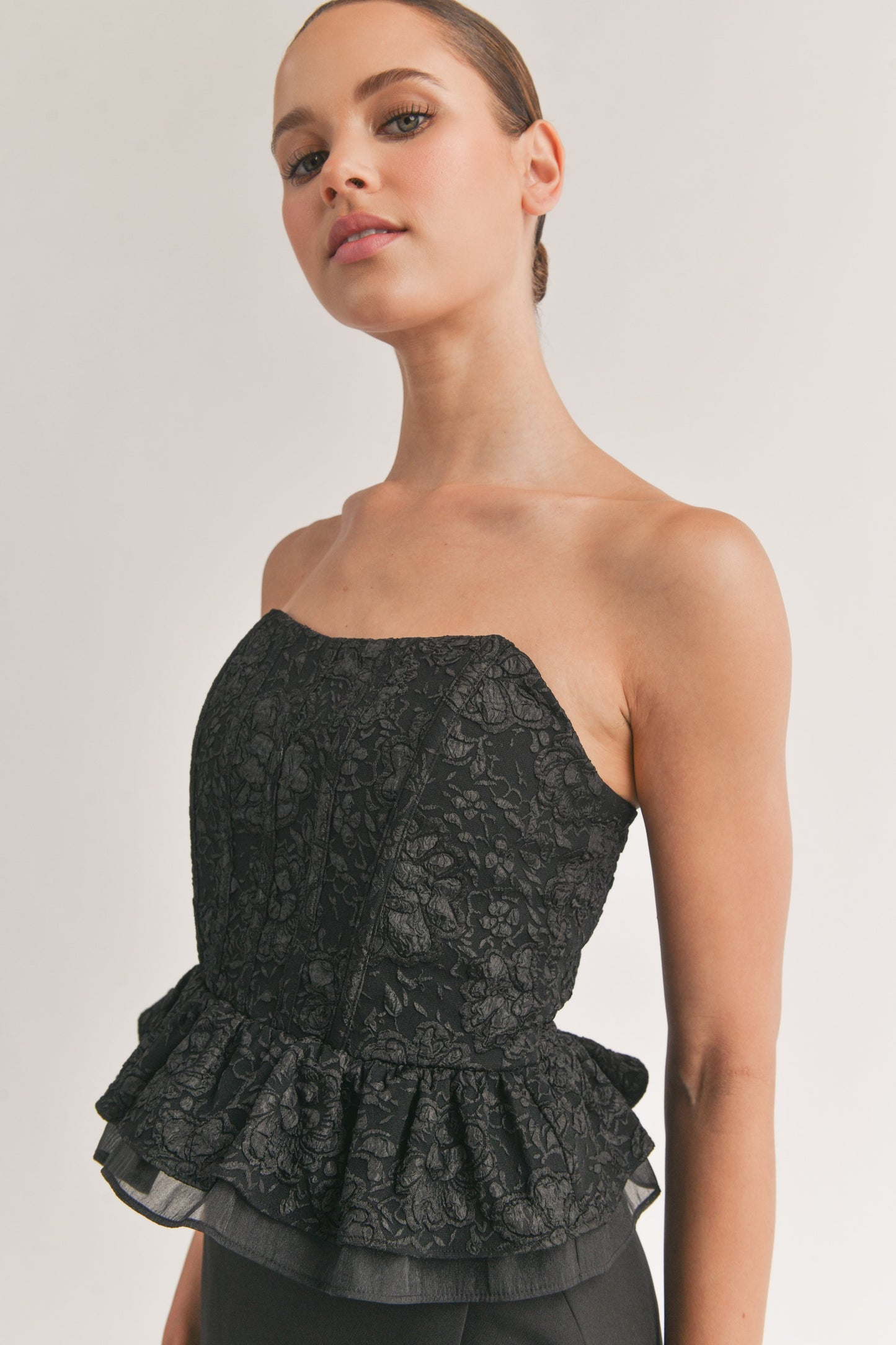 Jacquard Ruffle Tube Top