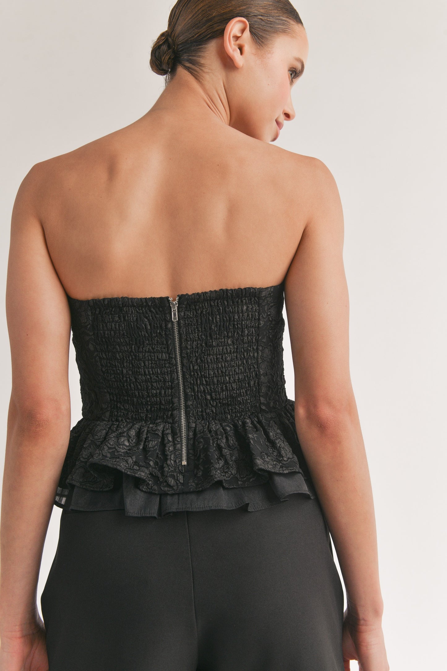 Jacquard Ruffle Tube Top