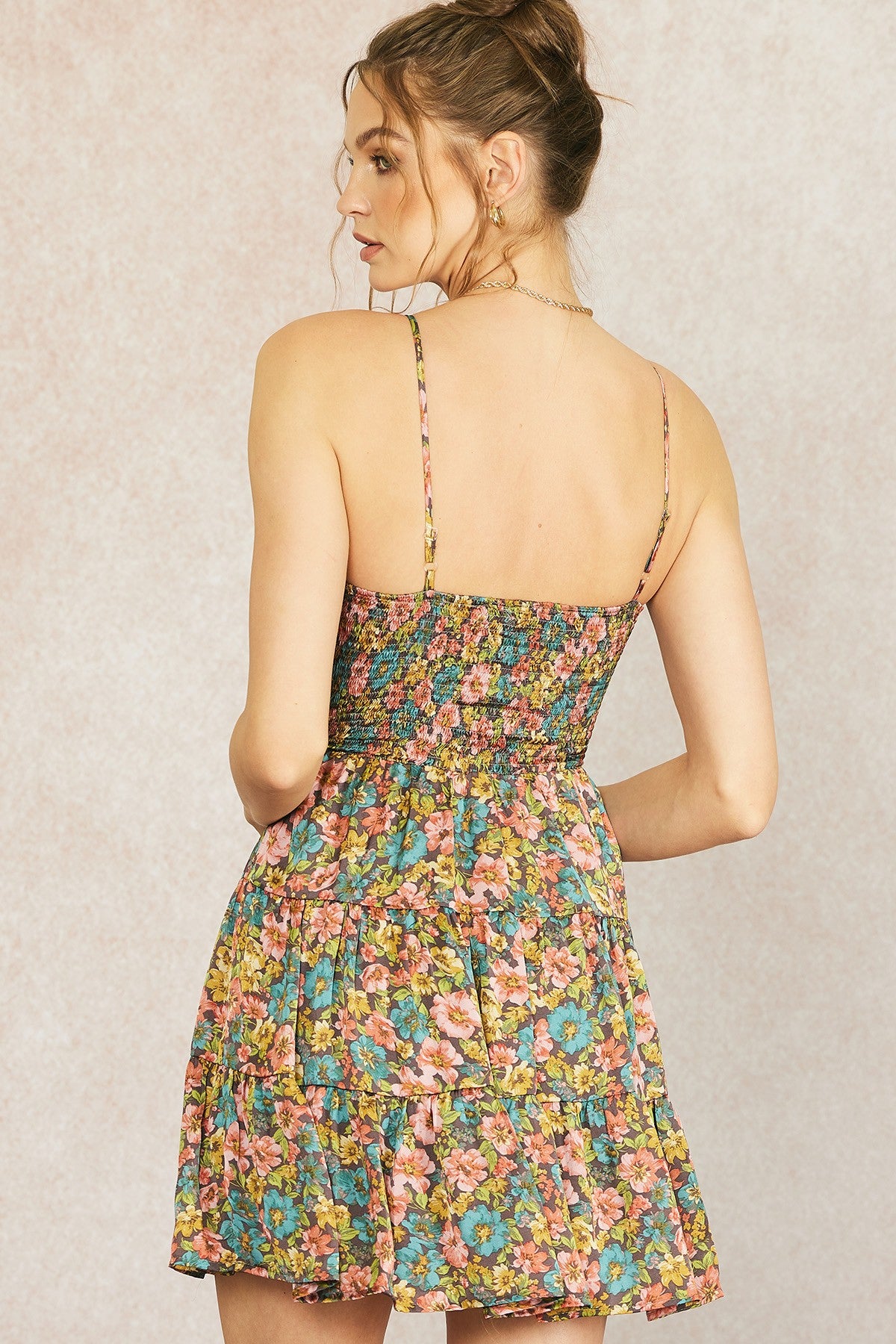 Floral Satin Cutout Mini Dress